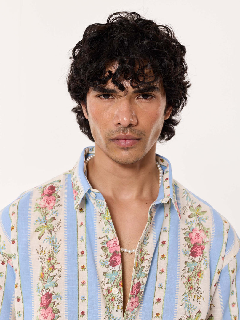 Vintage Floral Striped Cropped Shirt