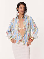 Load image into Gallery viewer, Vintage Floral Striped Cropped Shirt