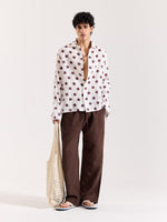 Load image into Gallery viewer, White &amp; Brown Polka Dot Gauze Holiday Shirt