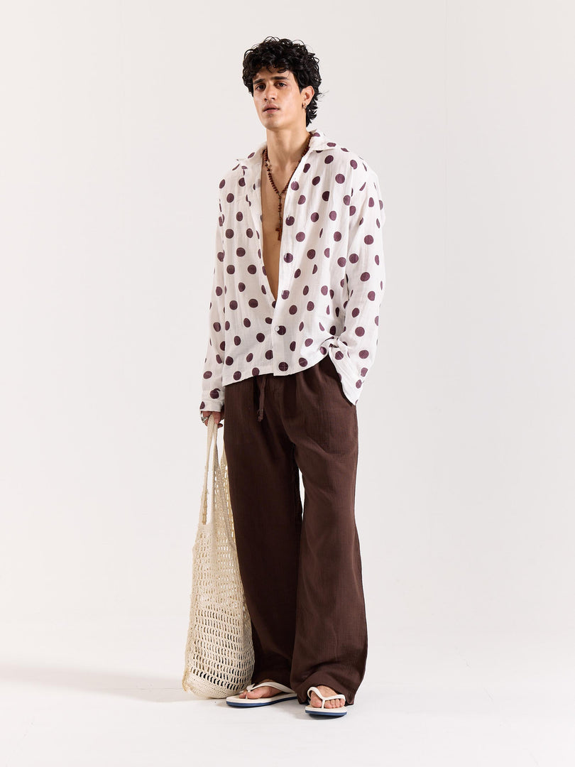 White & Brown Polka Dot Gauze Holiday Shirt