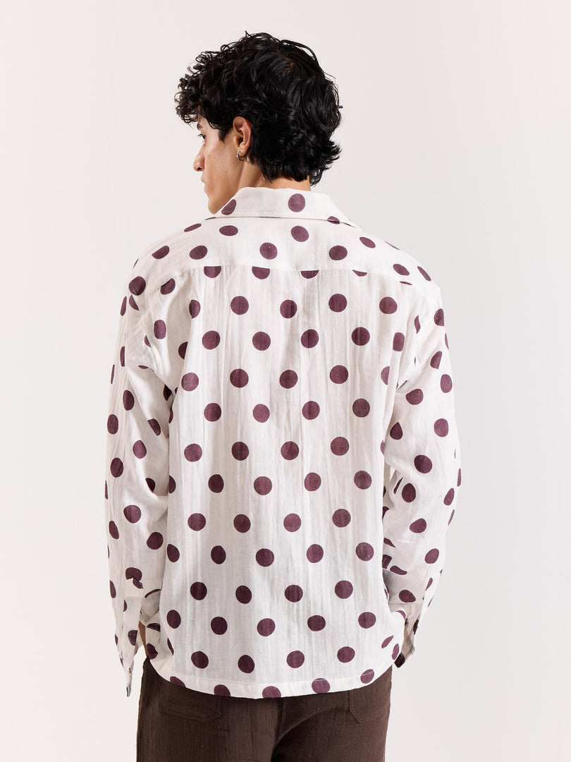 White & Brown Polka Dot Gauze Holiday Shirt