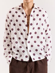 White & Brown Polka Dot Gauze Holiday Shirt
