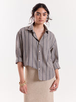 Load image into Gallery viewer, Grey Weaver Striped Cropped Shirt