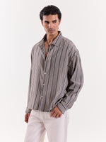 Load image into Gallery viewer, Grey Weaver Striped Cropped Shirt