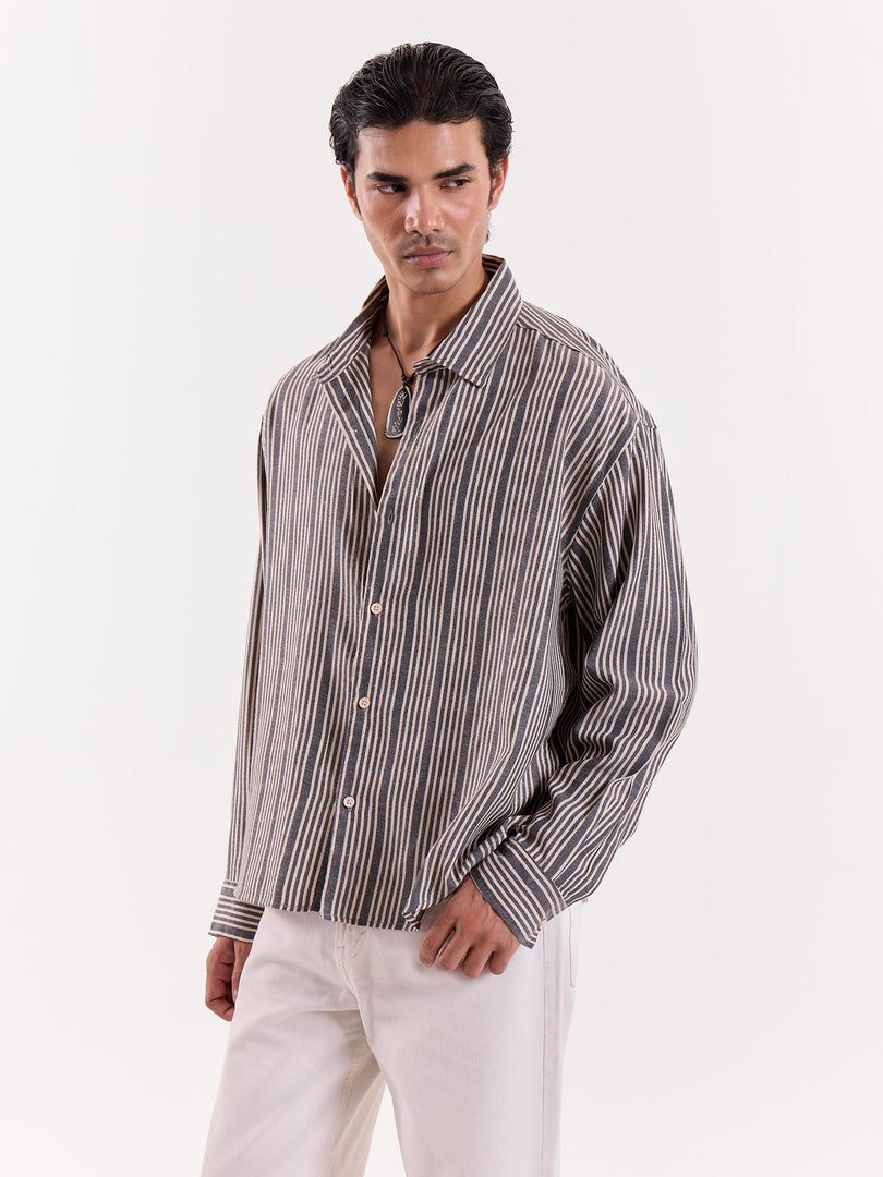 Grey Weaver Striped Cropped Shirt