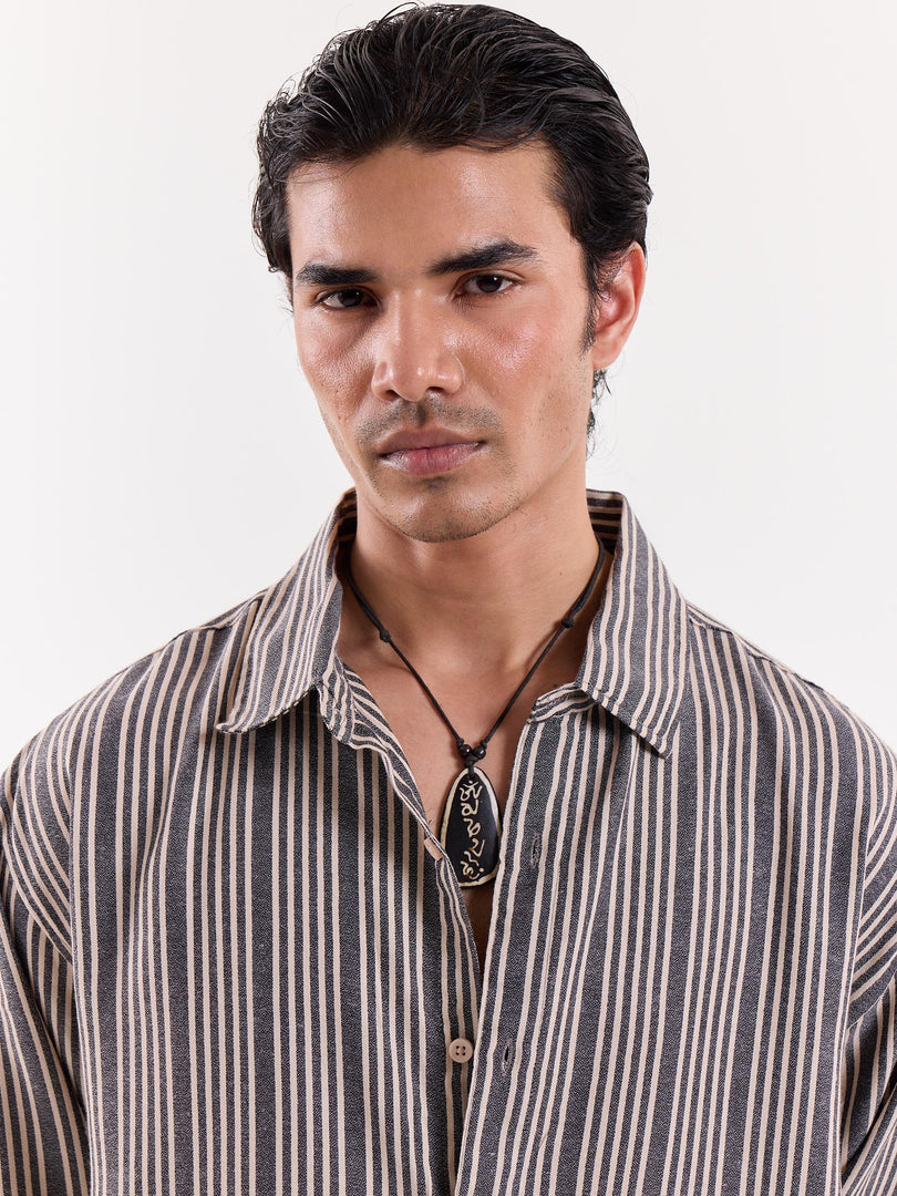 Grey Weaver Striped Cropped Shirt