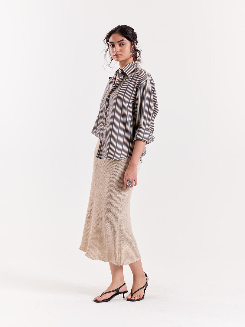 Grey Weaver Striped Cropped Shirt