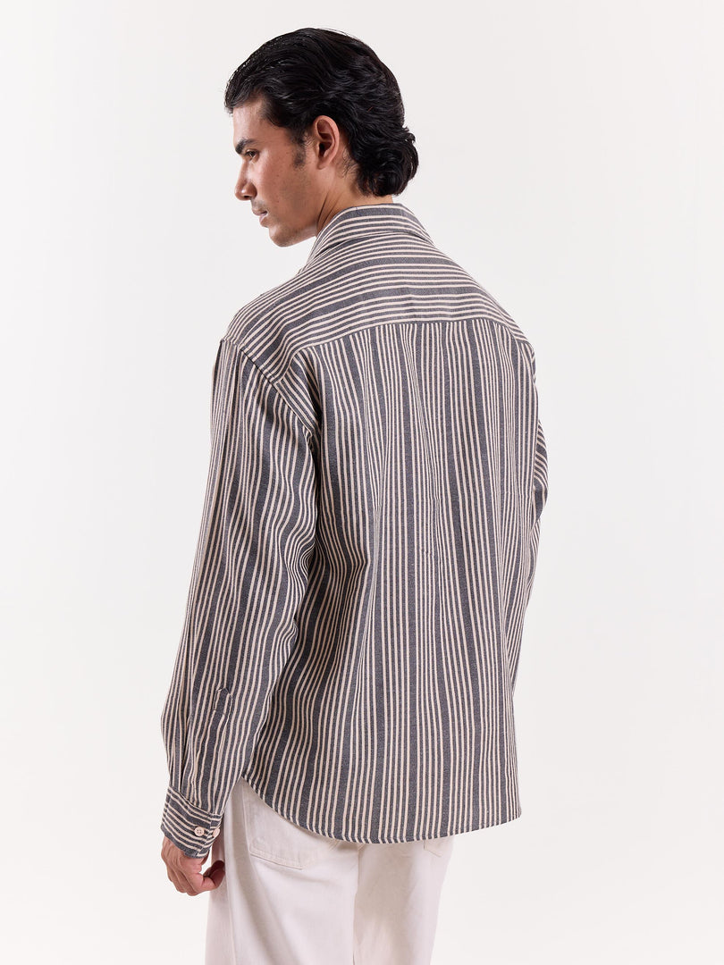 Grey Weaver Striped Cropped Shirt