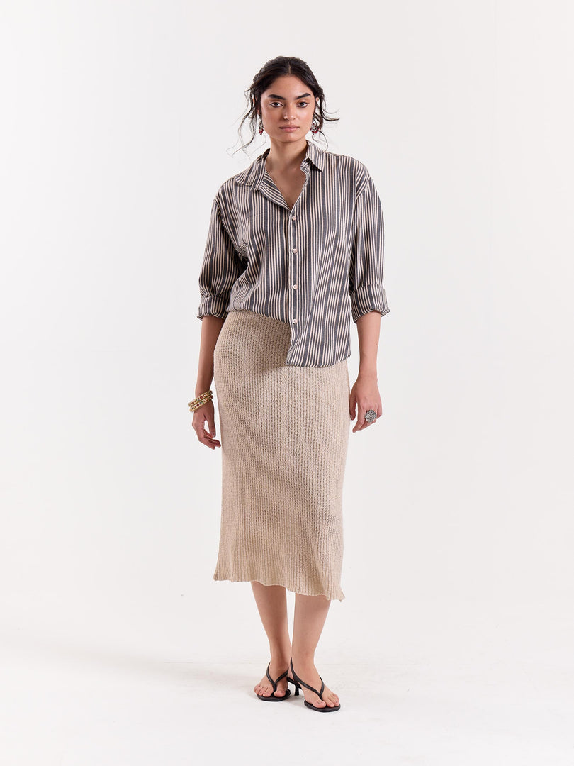 Grey Weaver Striped Cropped Shirt