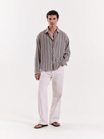 Load image into Gallery viewer, Grey Weaver Striped Cropped Shirt
