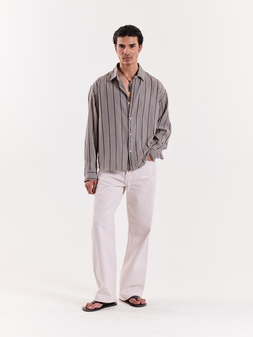 Grey Weaver Striped Cropped Shirt