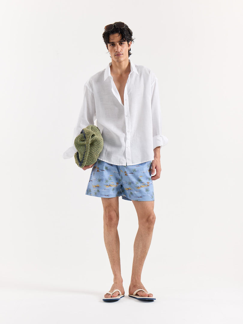 White Linen Cropped Shirt