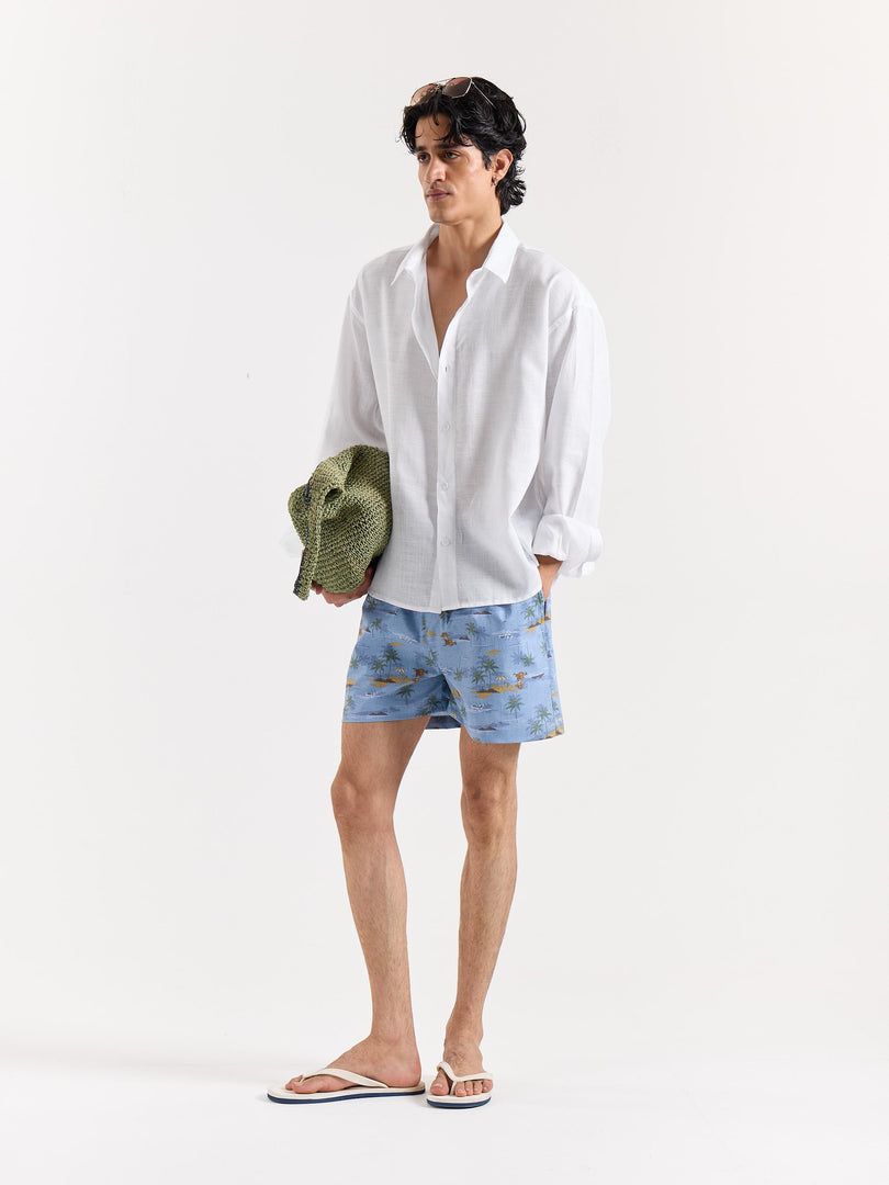 White Linen Cropped Shirt