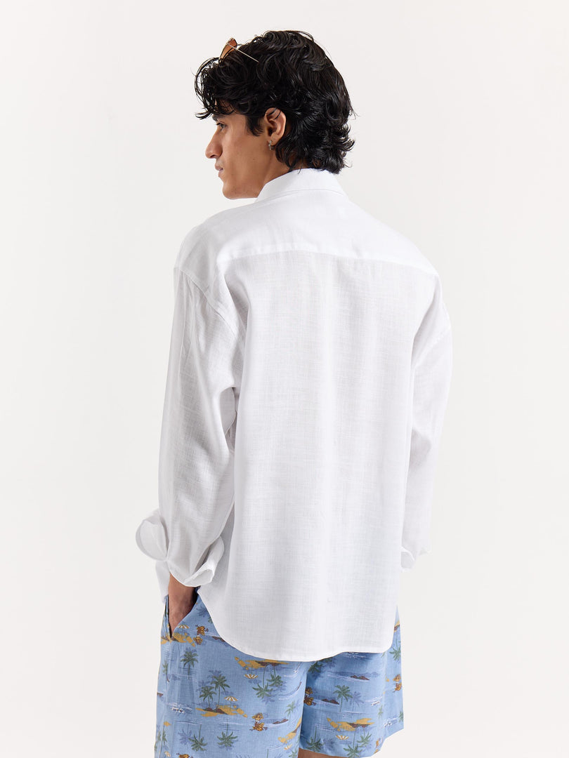White Linen Cropped Shirt