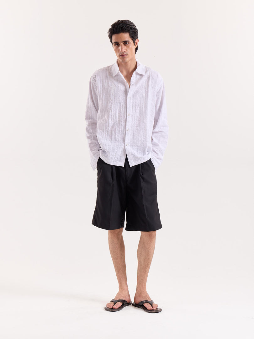 White Textured Oversized Cropped Shirt