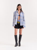 Load image into Gallery viewer, White &amp; Blue Checkered Cropped Shirt