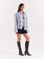 Load image into Gallery viewer, White &amp; Blue Checkered Cropped Shirt