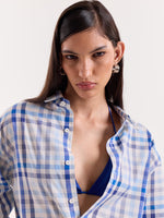Load image into Gallery viewer, White &amp; Blue Checkered Cropped Shirt