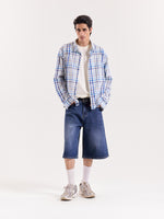Load image into Gallery viewer, White &amp; Blue Checkered Cropped Shirt