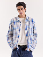 Load image into Gallery viewer, White &amp; Blue Checkered Cropped Shirt