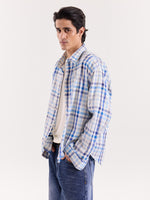 Load image into Gallery viewer, White &amp; Blue Checkered Cropped Shirt