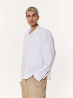Load image into Gallery viewer, White &amp; Blue Pinstriped Oversized Cropped Shirt