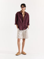 Load image into Gallery viewer, Wine Linen Cropped Shirt