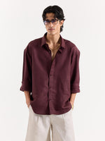 Load image into Gallery viewer, Wine Linen Cropped Shirt