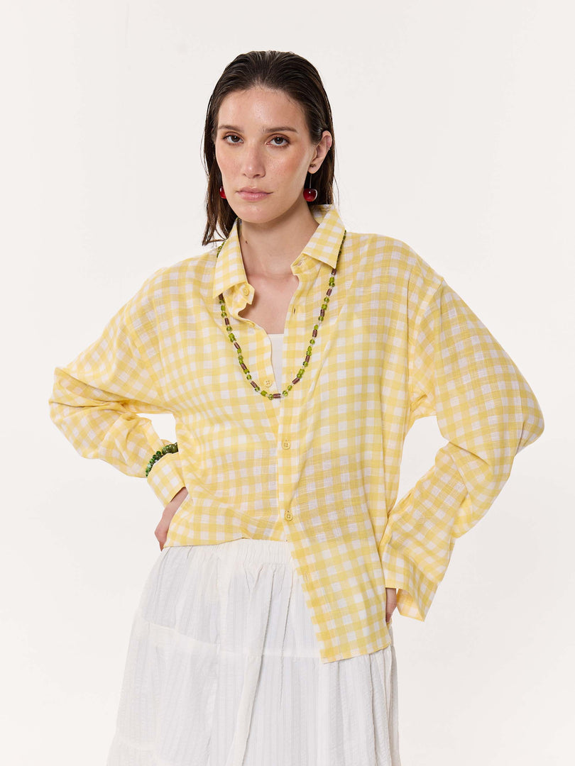 Yellow Box Checkered Oversized Cropped Shirt
