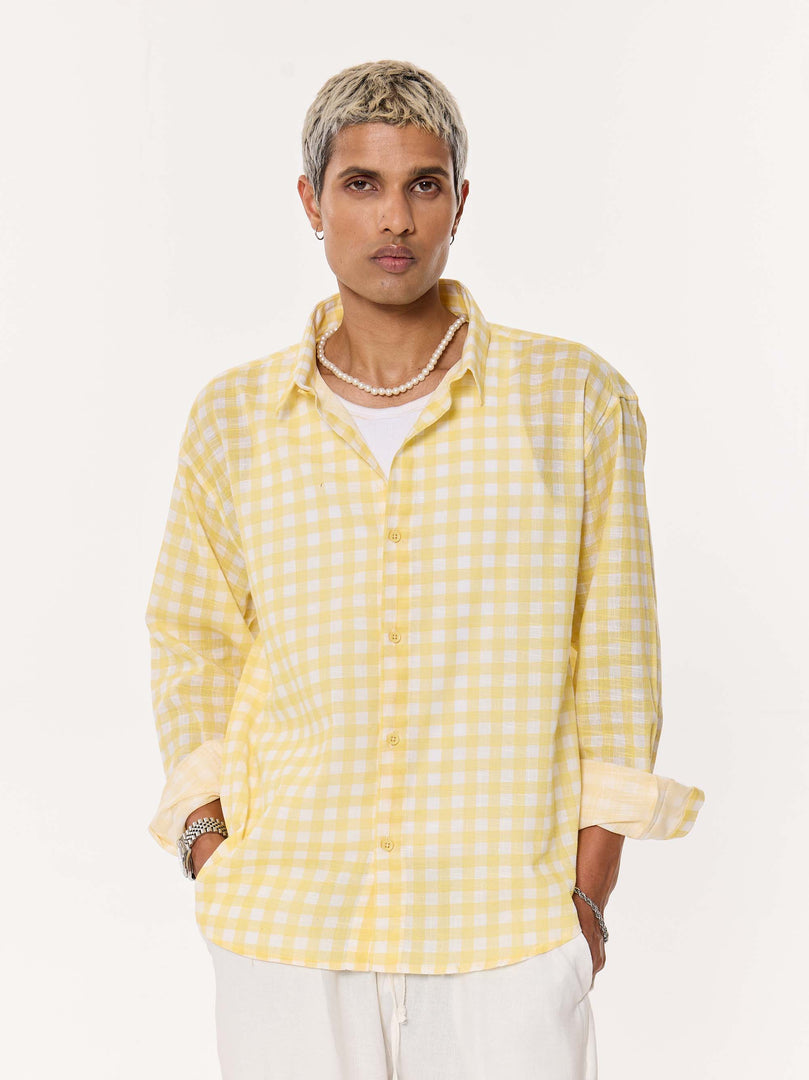 Yellow Box Checkered Oversized Cropped Shirt