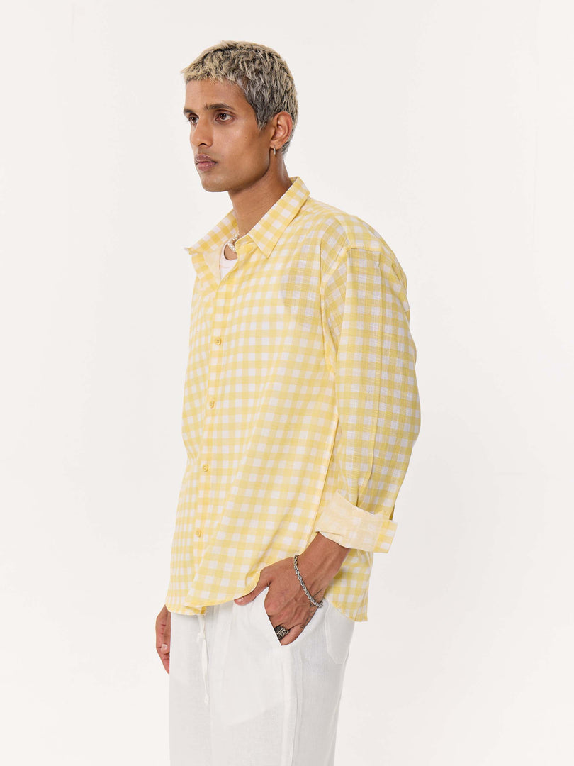 Yellow Box Checkered Oversized Cropped Shirt
