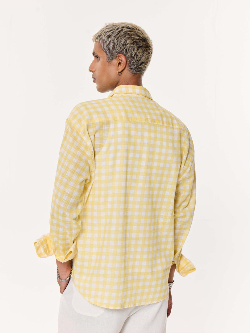 Yellow Box Checkered Oversized Cropped Shirt