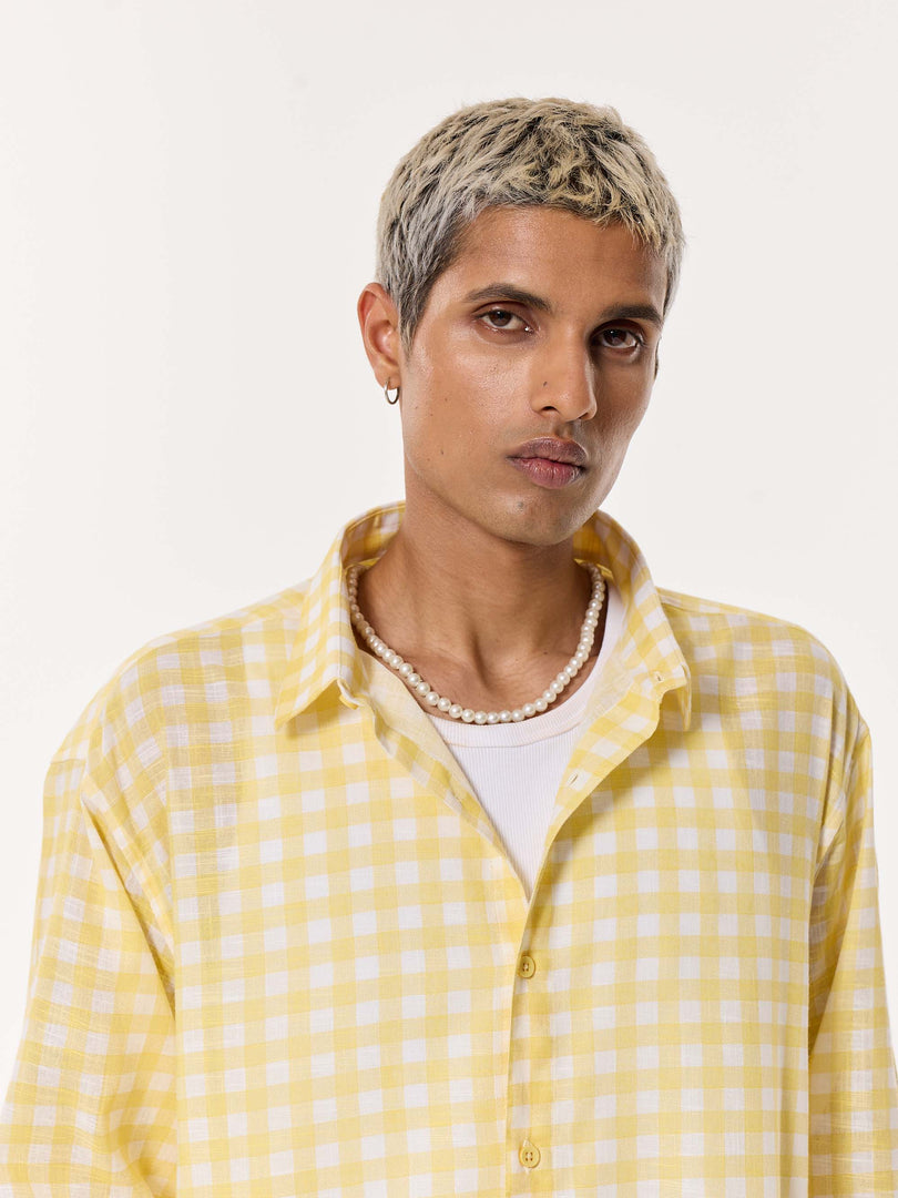 Yellow Box Checkered Oversized Cropped Shirt
