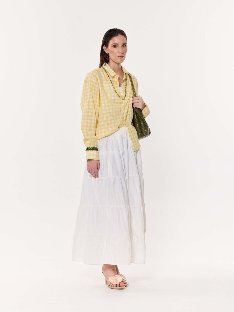 Yellow Box Checkered Oversized Cropped Shirt