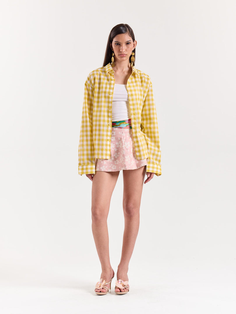 Yellow Gingham Cropped Shirt