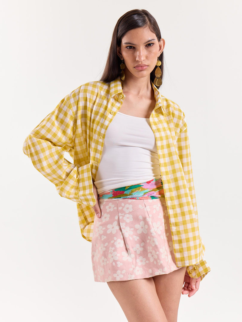 Yellow Gingham Cropped Shirt