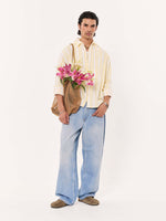 Load image into Gallery viewer, Yellow Woven Stripes Cropped Shirt
