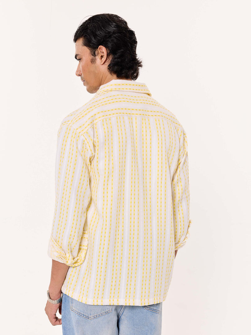 Yellow Woven Stripes Cropped Shirt