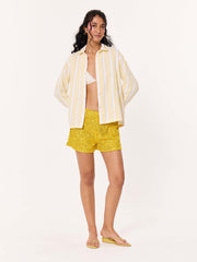 Yellow Woven Stripes Cropped Shirt