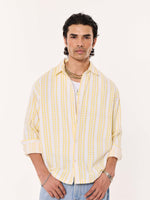 Load image into Gallery viewer, Yellow Woven Stripes Cropped Shirt