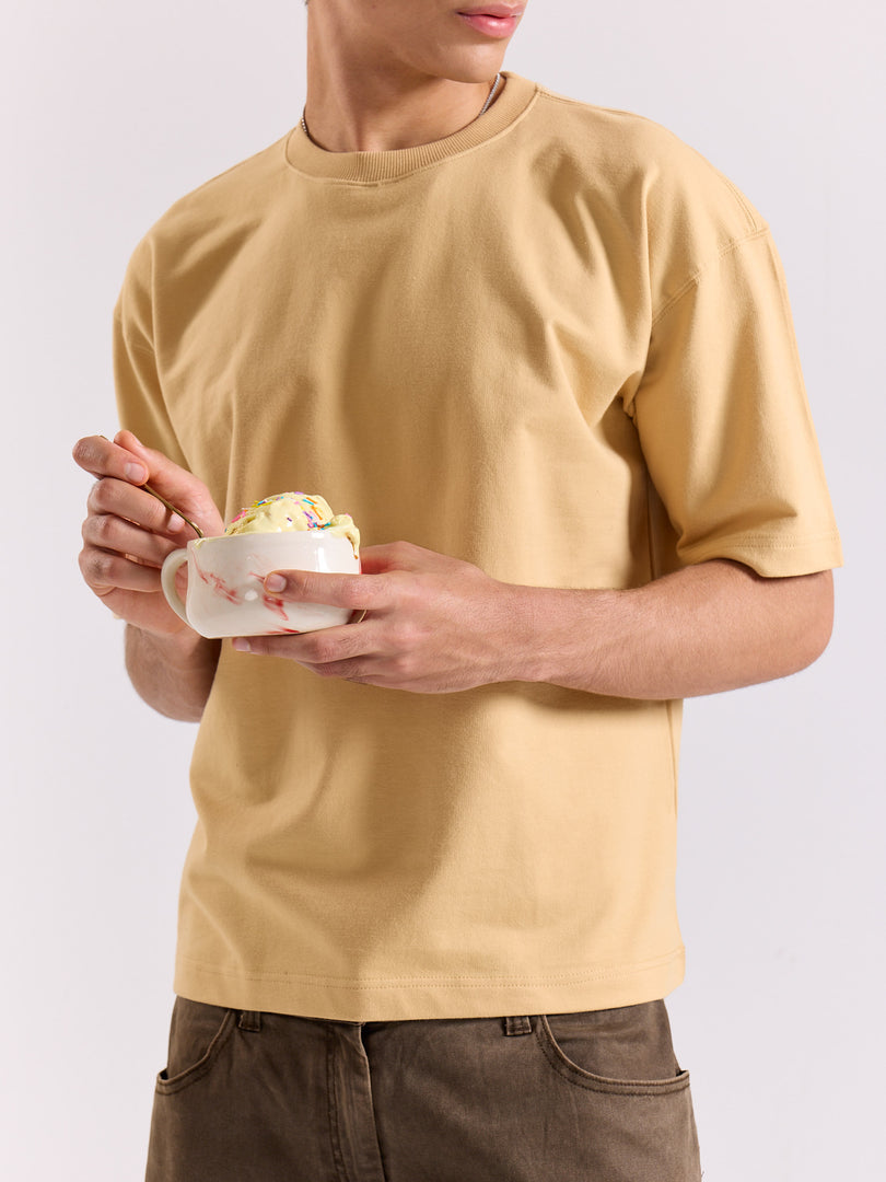 Beige Loose Fit Cropped T-Shirt