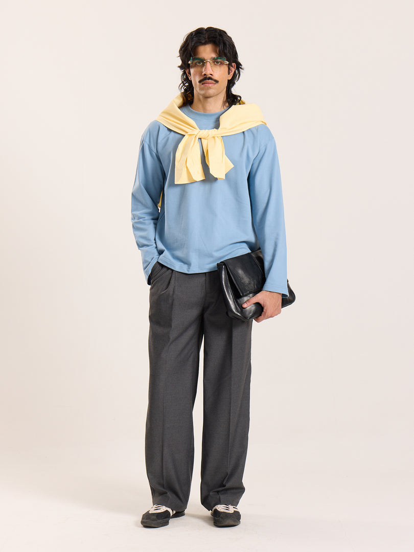 Dusty Blue Loose Fit Cropped T-Shirt