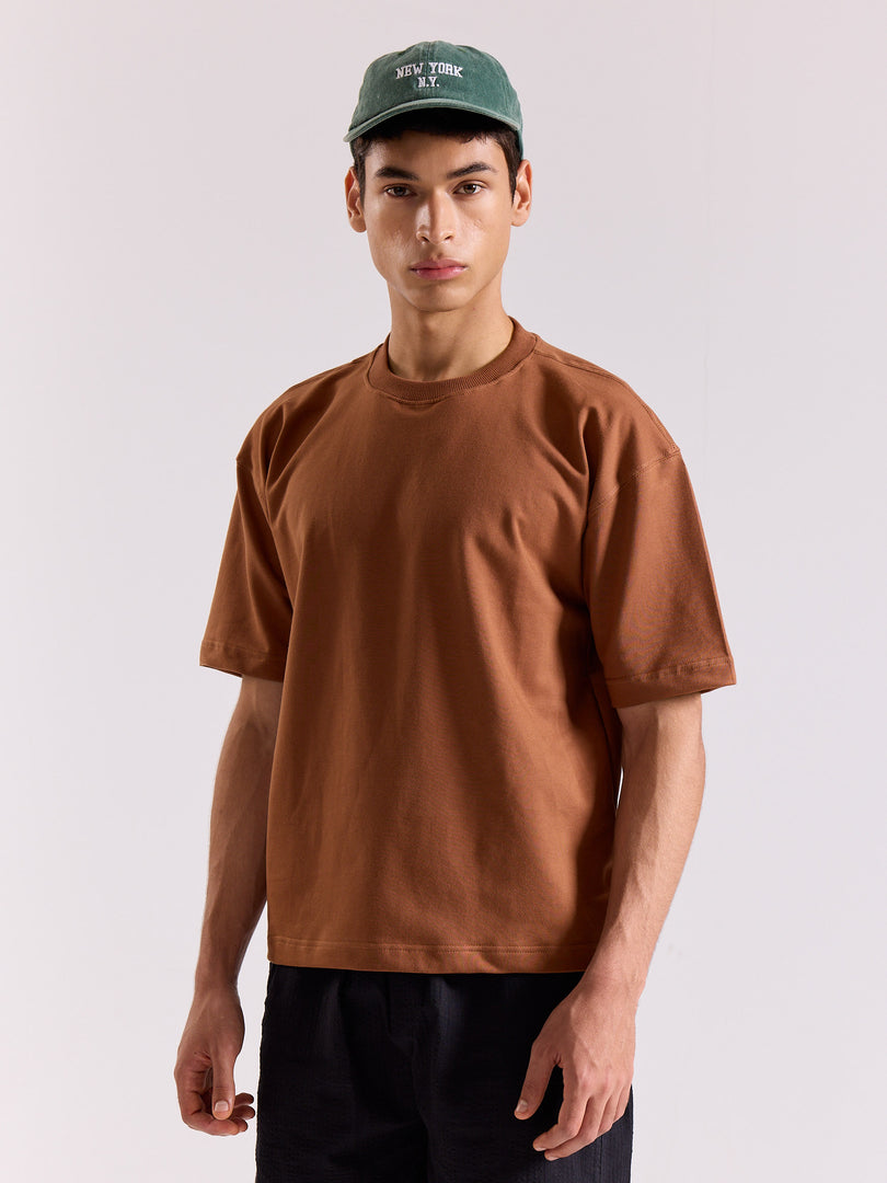 Russet Brown Loose Fit Cropped T-Shirt