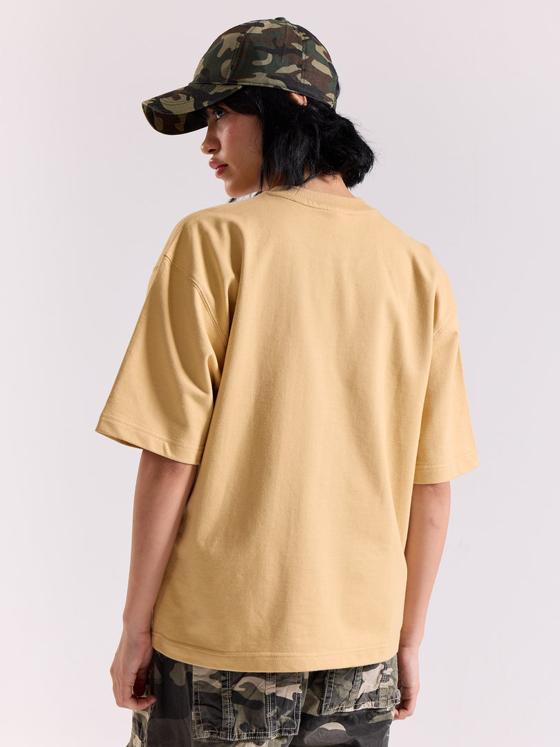 Beige Loose Fit Cropped T-Shirt