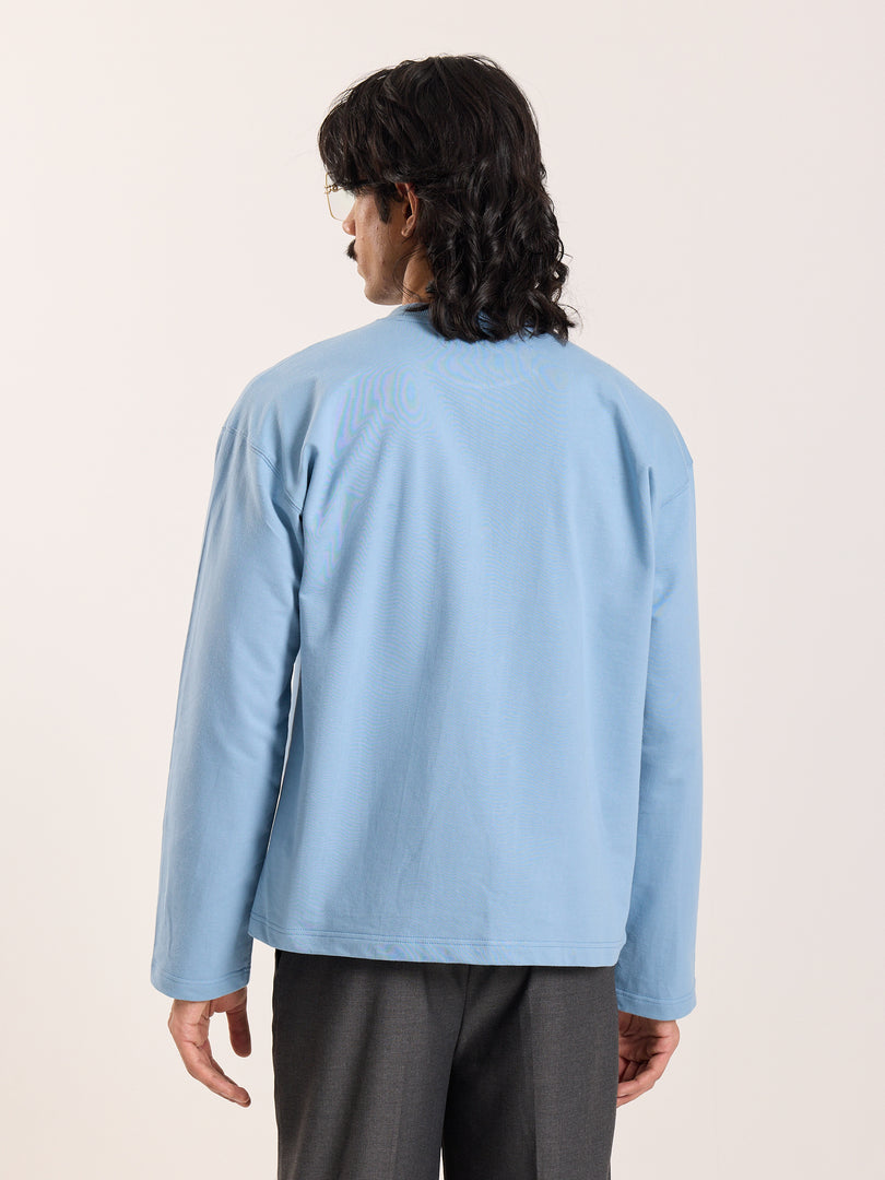 Dusty Blue Loose Fit Cropped T-Shirt
