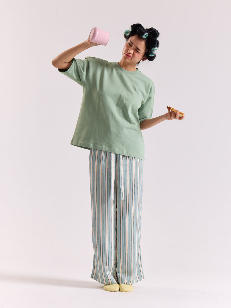 Aqua Green Loose Fit Cropped T-Shirt