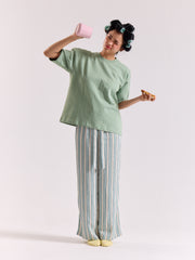 Aqua Green Loose Fit Cropped T-Shirt