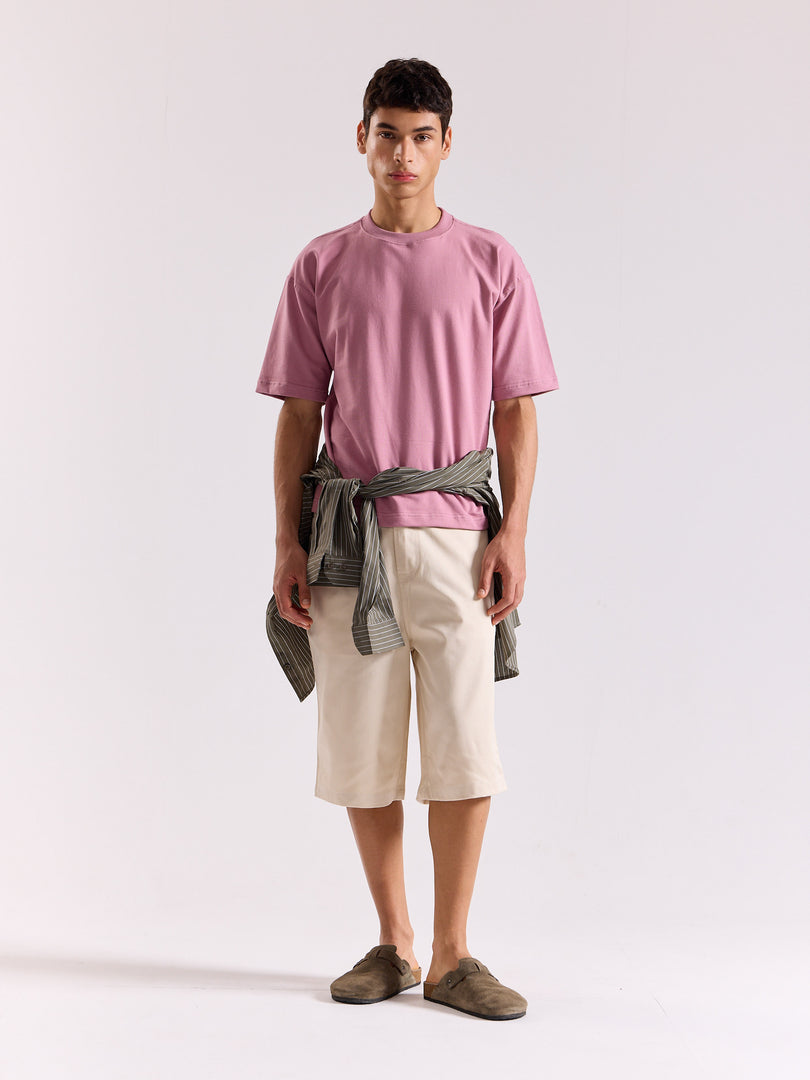 Mauve Loose Fit Cropped T-Shirt
