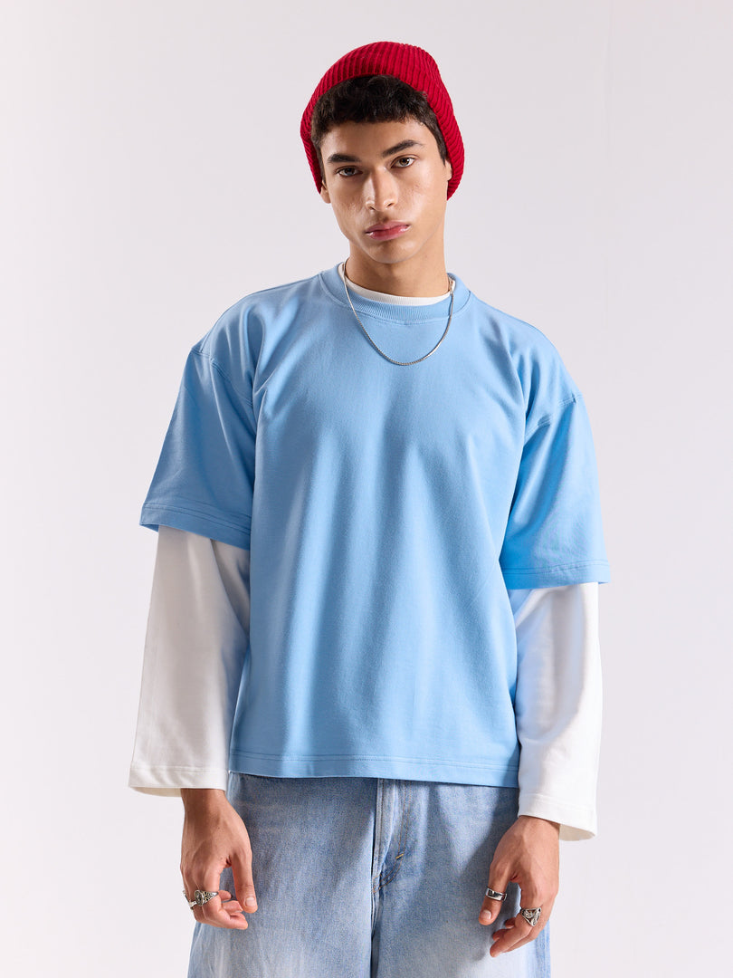 Powder Blue Loose Fit Cropped T-Shirt