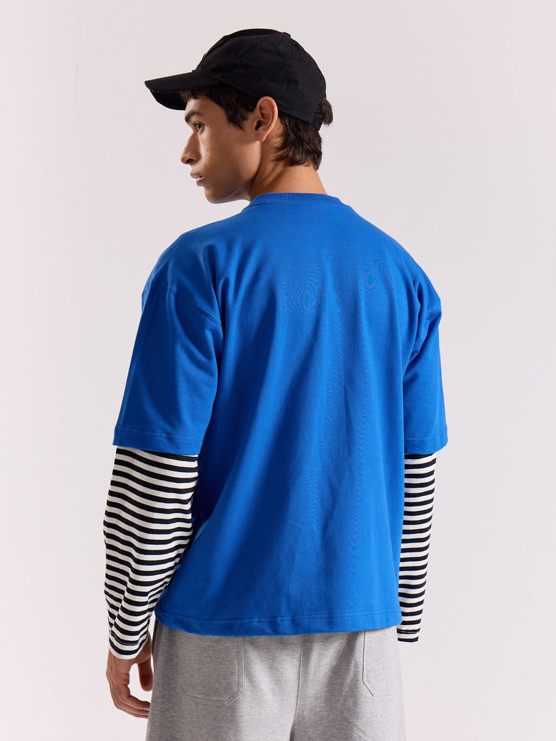 Royal Blue Loose Fit Cropped T-Shirt